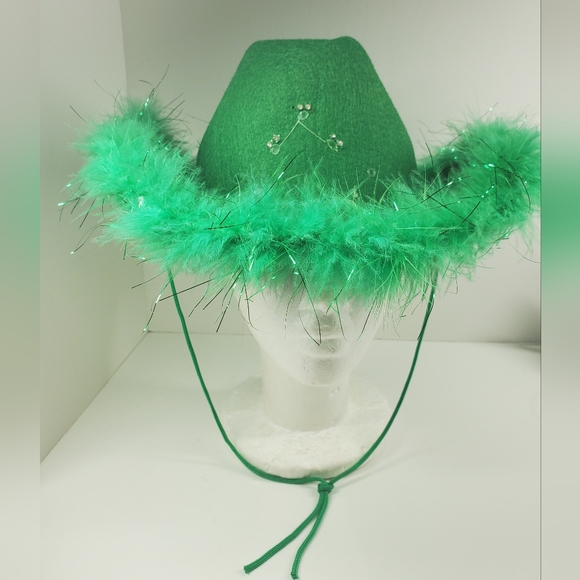 Green Feather Cowboy Hat St. Patrick's Day - Picture 2 of 8